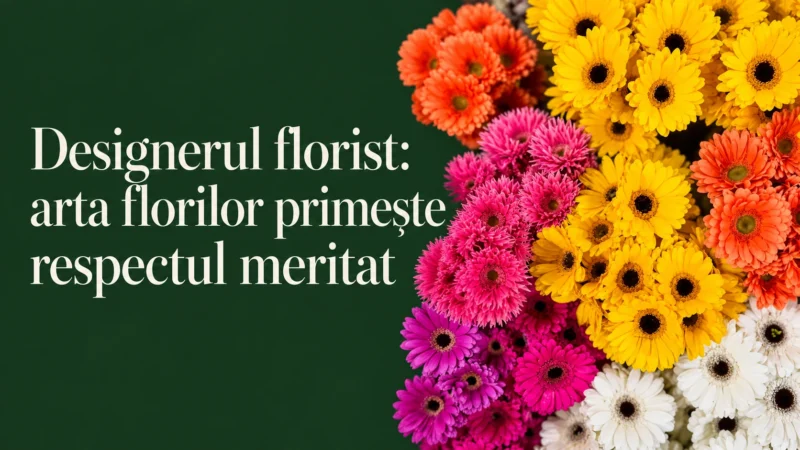 Gerbera galbene, portocalii și roz cu titlul despre respectul pentru arta florilor